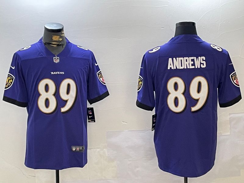 Men Baltimore Ravens 89 Andrews Purple Second generation 2024 Nike Limited NFL Jersey style 1